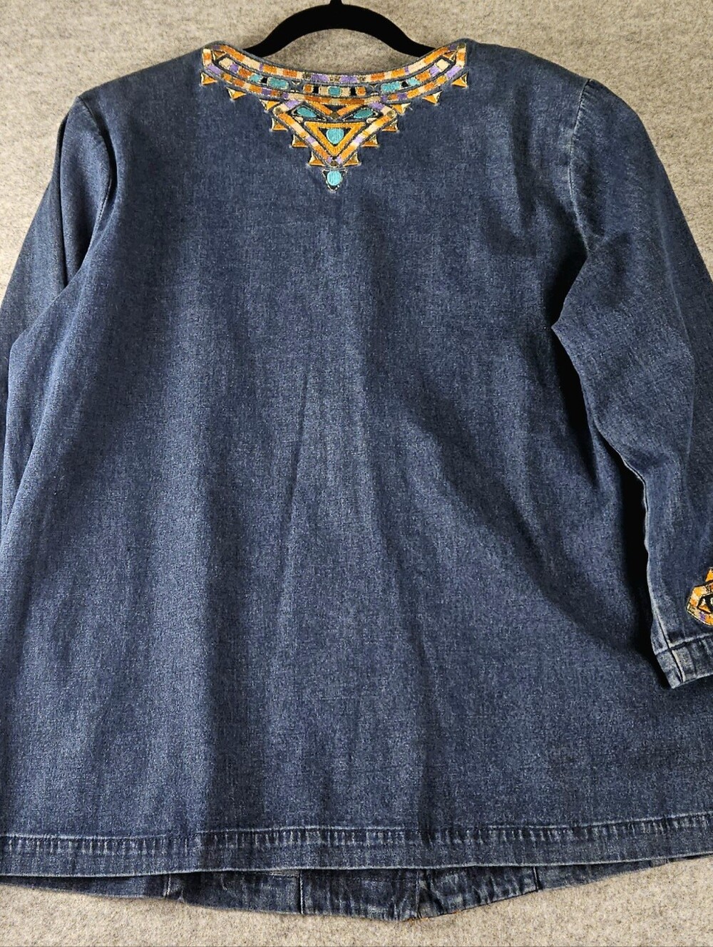 Bob Mackie Wearable Art L Denim Embroidered Southwest Tunic Jacket Dreamcatcher - Picture 4 of 11